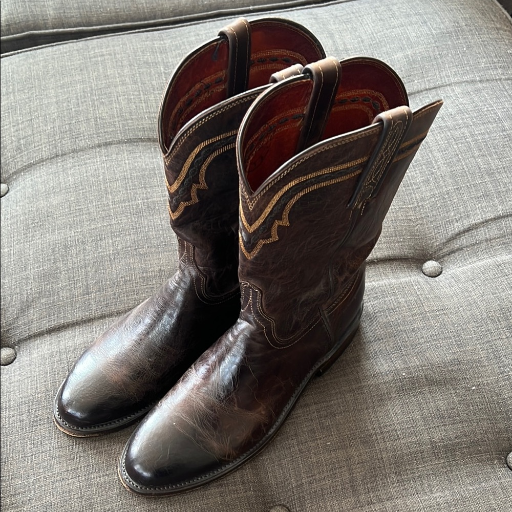 Lucchese Men's Chocolate Burnished Goat Round Toe Roper Boots